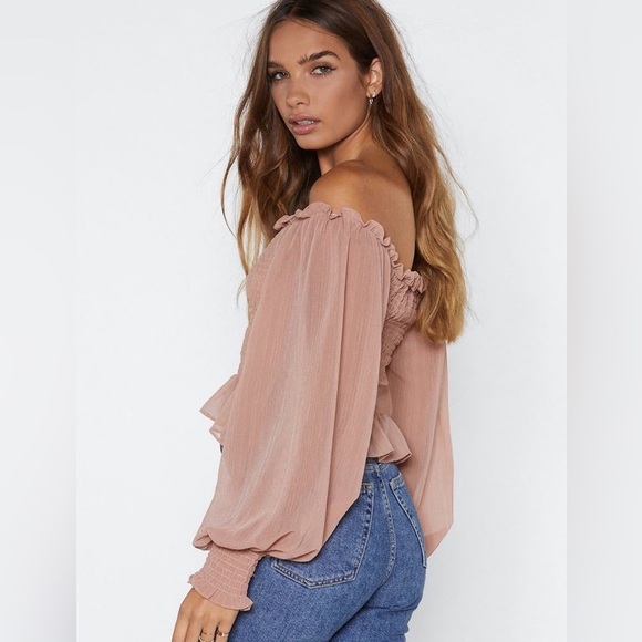 NWT Nasty Gal Off The Shoulder - Who Said Romance is Dead Taupe​ - Picture 7 of 8